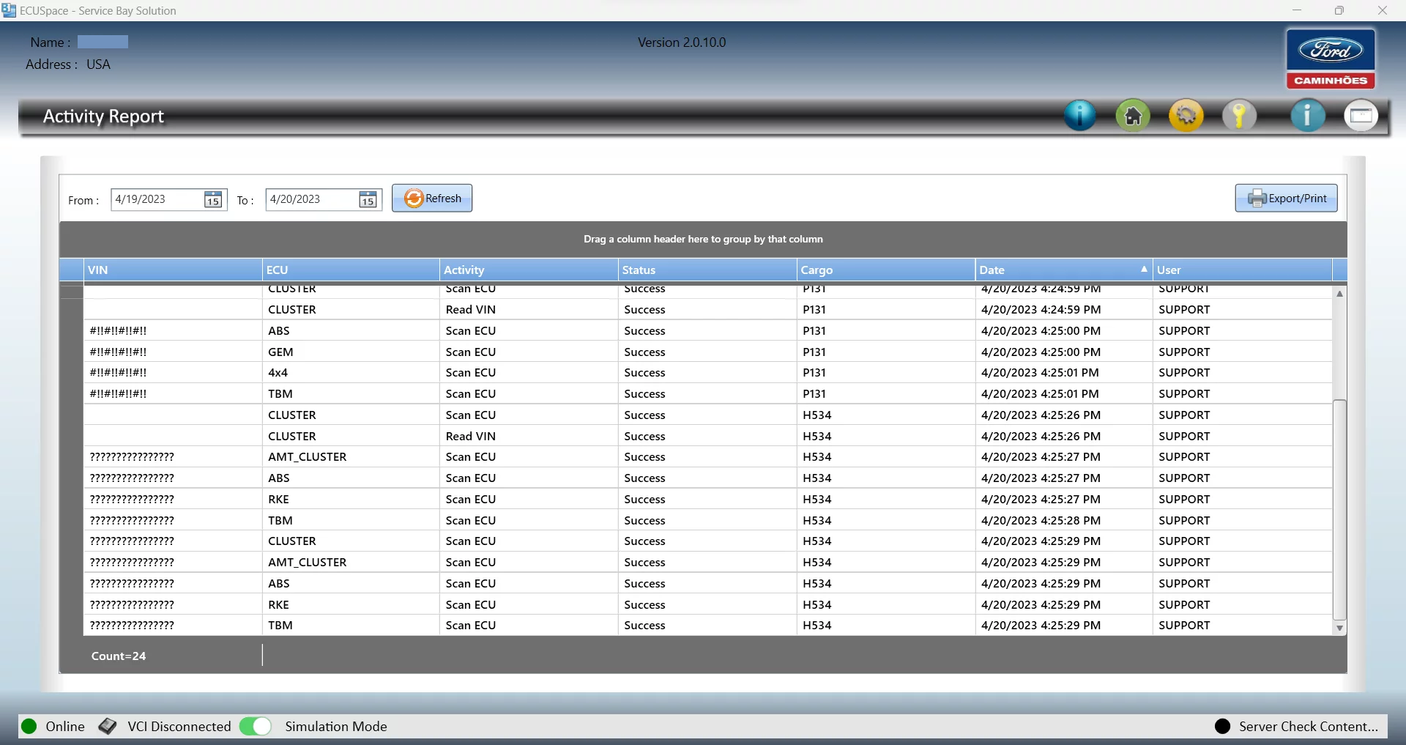 SOLUÇÃO DE BAÍA DE SERVIÇO FORD ECUSPACE 2.0.10.0