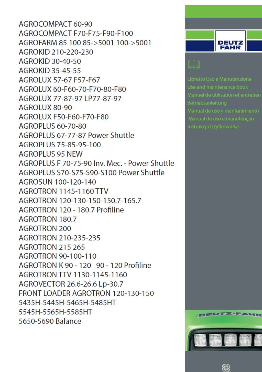 MANUAIS DE SERVIÇO DEUTZ FAHR